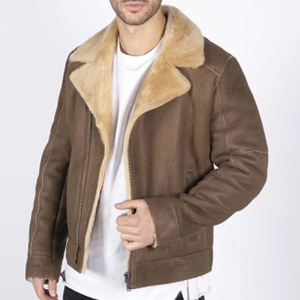 Veste en cuir d'agneau véritable pour homme, veste bomber streetwear respirante avec col en peau retournée pour garçons - Product Image 2