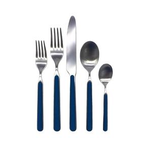 Ensemble de 5 couverts en acier inoxydable avec poignée en résine bleue, parfaits pour les mariages, les restaurants et les repas élégants. - Product Image 1
