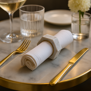 Anneaux de serviette en marbre fabriqués à la main de luxe décor de table de mariage et de dîner élégant résistant aux rayures et écologique - Product Image 2