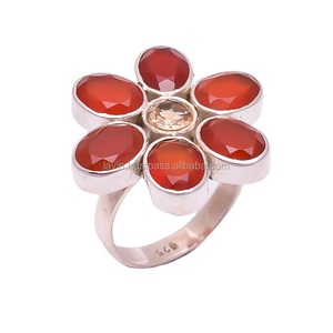 Bijoux fins en argent sterling 925 faits à la main Pierres précieuses naturelles Citrine Cornaline Bagues de fiançailles Fêtes Anniversaires Cadeaux - Product Image 1