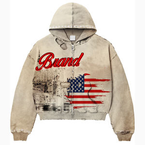 Sweat à capuche personnalisé en molleton de coton 400 GSM, lourd, avec fermeture éclair, personnalisable, entièrement zippé, avec strass, streetwear de créateur - Product Image 2