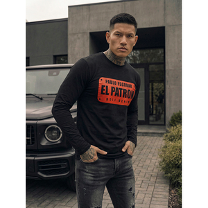 Camiseta de Manga Larga para Hombre, Transpirable, Negra, Estilo Urbano, Diseño Estampado, Poliéster/Algodón 180g, para Todas las Temporadas - Product Image 3