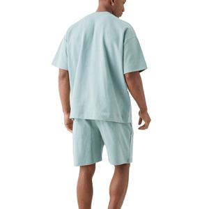 Summer <b>Men</b> Casual <b>Short</b> <b>Sets</b> Solid Color Blank Plain 100% Cotton Jersey Casual Wear <b>Men</b> Drop Shoulder T Shirt <b>And</b> <b>Short</b> <b>Sets</b> - Product Image 3