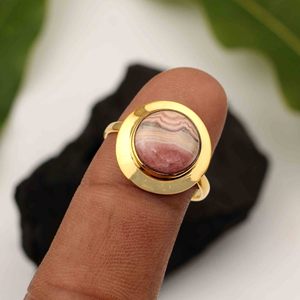 Latest Design 10mm Pink Rhodochrosite <b>Eternity</b> Vermeil <b>Ring</b> 925 <b>Sterling</b> <b>Silver</b> 18K Gold Plating Trendy Women's Wedding Party - Product Image 6
