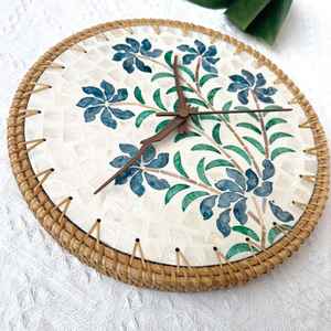 Beautiful Rattan Extra Large Wall <b>Clock</b> <b>Big</b> Wall-mounted Antique <b>Clocks</b> With Luxury Mother of Pearl Inlay Flower Patterns - Product Image 1