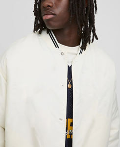 OEM/ODM 100% veste d'université en coton laine pour homme couleur blanche unie avec côtes dénudées veste d'université logo personnalisé pour hommes - Product Image 3