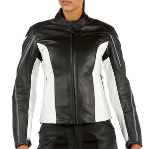 CE Approved Women's Racing Motorcycle Jacket Black & White Soft Genuine Leather with Armoured Protection Custom Winter Team Name - Product Image 1