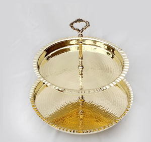 Soporte para cupcakes de latón con diseño de lujo moderno, 2 niveles hechos a mano, diseño martillado personalizado, gran oferta - Product Image 1