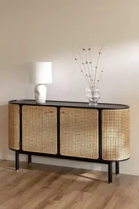 Scandinavian Solid Mango Wood Eco-Friendly Durable Large Capacity <b>Sideboard</b> Cabinet Contemporary <b>Rattan</b> Caned Living Room - Product Image 1