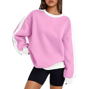 Hot Selling Custom Women Oversized Fleece Winter Crewneck Hoodies Printed Color <b>Block</b> Sweatshirts Long Sleeves Acid Washed - Product Image 6