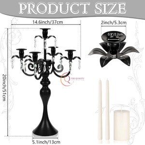 Excellent Quality Tall Black Modern Table Centerpiece Decorative 5 Arms Black Color Crystal Candelabra For Events and Party Use - Product Image 2