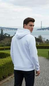 Sweat-shirt à capuche en molleton français à 3 fils, coupe classique, motif uni, doublure en polaire, poche kangourou, 100% coton tricoté, écologique - Product Image 4