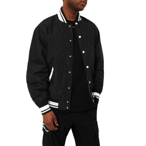 Chaqueta Bomber blanca y negra, ropa de calle ligera abotonada con cuello a rayas, puños y dobladillo, forro interior suave, ropa de abrigo informal - Product Image 2