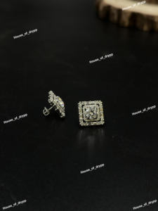 Boucles d'oreilles clous en moissanite taille ronde, argent 925, sertissage halo pavé baguette, bijoux de luxe hip-hop unisexe - Product Image 3