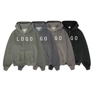 Custom Baggy Chándal Full Zip Hoodies Fleece Custom Logo Vintage Heavy Weight Hoodie French Terry Zip up Hoodie - Product Image 4