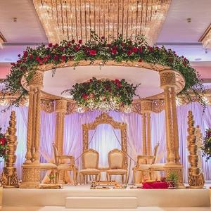 Mandap de mariage de Style Rajwadi au Royaume-Uni mariage indien élégant FRP doré sculpté Mandap Grand mariage doré sculpté Mandap ensemble - Product Image 6