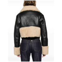 Blouson aviateur en cuir noir pour femme avec col et poignets en fausse fourrure moelleuse, fermeture éclair, manteau d'hiver décontracté en coton rembourré, grandes tailles