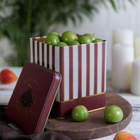 Boîte carrée en fer blanc 1,8 L, style vintage Cirque d'Élite, 120x120x137 mm, avec couvercle coulissant, recyclable, de qualité alimentaire, pour sucre, gâteaux et gelées