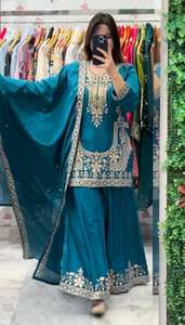 Robe ethnique indienne pakistanaise Sharara Suit Palazzo Dupatta Salwar Kameez Tenue de soirée d'été Prix bas Designer Moderne Faux - Product Image 6