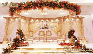 Décor de mandap en bois de style vintage traditionnel, magnifique mandap de mariage rond en bois, style designer londonien, décor de mandap en bois au Royaume-Uni - Product Image 4