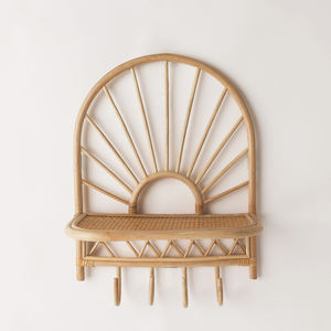 Wall-hanging Wooden <b>Bookshelves</b> Wholesale Best Price Rattan Bookcase Shelf with Hooks for Kids <b>Baby</b> Room Decor - Product Image 1