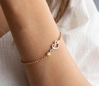 Pulsera de Plata de Ley 925 Bañada en Oro con Circonitas, Diseño Minimalista Cristiano, Nudo de Amor Hecho a Mano, Cadena con Dije de Mamá y Piedra de Nacimiento, Regalo