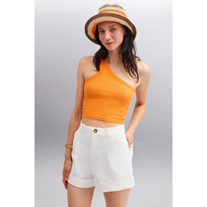Chemise asymétrique à manches courtes en tissu côtelé extensible ORGANIK PAMUKLU pour femmes ETHIQUET DIVINA - Product Image 1