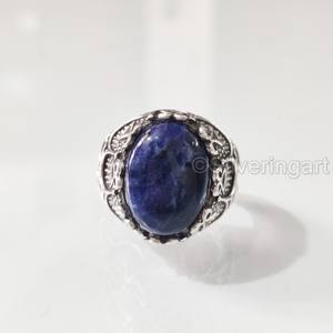 Anillo de Piedra Natural para Hombre, Piedra Preciosa de Sodalita Azul, Todos los Tamaños, Joyería Árabe para Boda, Anillo de Plata de Ley 925 - Product Image 5