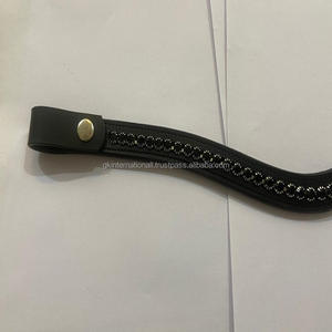 Bande de sourcil de cheval en cuir noir à bord solide de meilleure qualité avec 1 rangée de cristaux noirs de luxe strass - Product Image 6