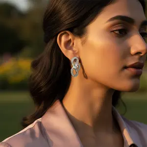 Boucles d'oreilles à levier en cristal pour femmes, bijoux délicats en argent - Product Image 3