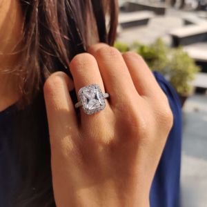 ชุดรัศมีเจิดจรัสเพชรชุดปูเดี่ยวสำหรับ925แต่งงานแหวนเจ้าสาวเงินสเตอร์ลิงสำหรับผู้หญิง - Product Image 5