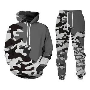 Men's Winter Outdoor Casual Sportswear <b>3D</b> Printed 2pcs Hooded Solid <b>Hoodie</b> and Pants Set Tracksuit Set - Product Image 2