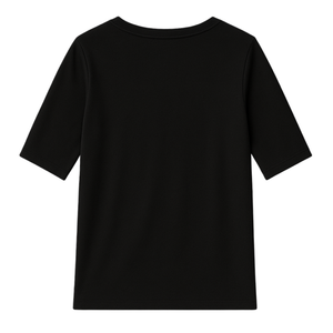 T-shirt pour femme en coton biologique de luxe 100% certifié GOTS, coupe ajustée, manches longues, col en V, noir, poids lourd, pré-rétréci - Product Image 2