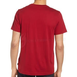 T-shirt pour hommes imprimé de logo personnalisé coupe ajustée avec manches courtes tenue décontracté de couleur unie rouge en polyester/coton tricoté - Product Image 2
