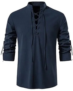 Mens Scottish Jacobite Ghillie Kilt <b>Shirt</b> Long Sleeve <b>Medieval</b> Renaissance Pirate Costume Lace Up Henley <b>Shirt</b> For Men - Product Image 1