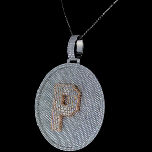 Colgante Redondo con Letra P con Incrustaciones de Diamantes, Estilo Hip Hop, Tono Plateado, Cadena con Inicial, Joyería de Lujo - Product Image 2