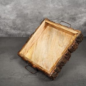 Bandeja de madera de mango Pakka, plato cuadrado para servir hecho a mano y artesanal - Tamaño (25 x 25 x 5 cm) elaborado por artesanos de Saharanpur - Product Image 4