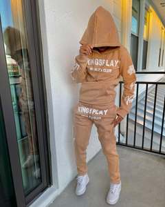 ชุดเสื้อมีฮู้ดสำหรับผู้ชายเสื้อสเวตเชิ้ตและกางเกงแนวสตรีทพิมพ์ลายตัวอักษรโลโก้ตามสั่ง - Product Image 3