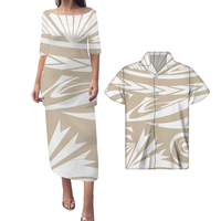 Impression à la demande imprimé tribal polynésien famille correspondant tenues Couple vêtements Samoan Puletasi ensemble et grande taille chemises pour hommes