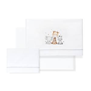 Set di 3 Pezzi per Culla con Motivi di Giraffe ed Elefanti, 100% Cotone con Tecnica di Tessitura e Disegni di Personaggi - Product Image 1