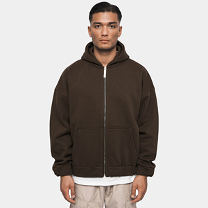 Manufacturer Custom <b>Oversize</b> Zip-Up <b>Hoodie</b> Distressed Patch Men's <b>Long</b> Sleeve Fleece Pockets High Quality Polyester/Cotton Hoody - Product Image 1