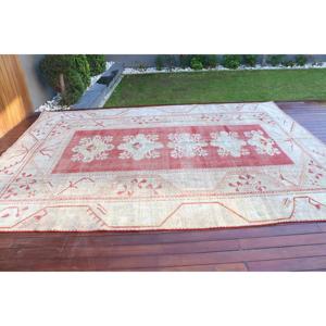 Turkish Vintage Rug 8.2x11.3 ft, <b>Red</b> Plants & trees <b>Wool</b> Rug - Product Image 3