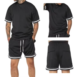 Ensemble short et t-shirt respirant pour homme, idéal pour le fitness et la course, coupe ample et décontractée, taille haute, jambe large, grande taille - Product Image 2