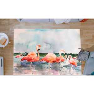 Tapis flamant rose aquarelle : motif animal tropical, lavable en machine, tapis doux non tissé - Product Image 5