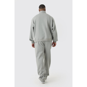 Sudadera Gris con Cierre de Cremallera para Hombre, con Logotipo Personalizado y Pantalones Anchos a Juego, Conjunto Deportivo ODM Trackstar OEM Marca Privada - Product Image 3