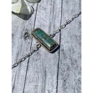 Kingman Turquoise & Sterling Silver Bar Link <b>Bracelet</b> Navajo Made Cultural Collectible Jewelry for Men - Product Image 4