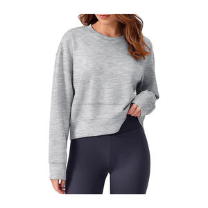 Sudadera recortada de cuello redondo suave para mujer, Tops cortos básicos ligeros relajados de manga larga 2025 - Product Image 1