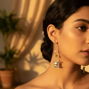 925 Silver <b>Bunny</b> Pendant <b>Necklace</b> with Pink & Green Gemstones Fashion Accessory - Product Image 1