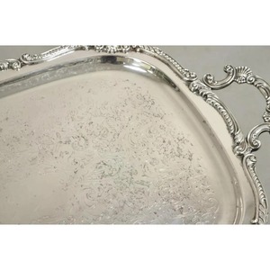 Plateau de service festonné vintage en argent plaqué anglais de style victorien - Product Image 3