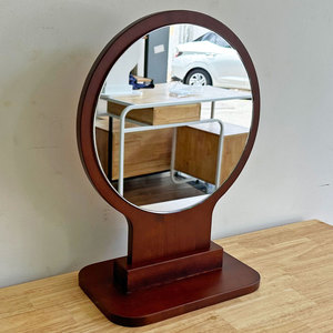 GNG006 Standing Makeup Mirror with Wood <b>Frame</b> Round Tabletop in Ambr - Product Image 2